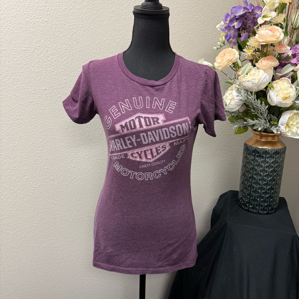 Harley-Davidson Genuine Motorcycles Purple Graphic Tee Women’s Small Biker Shirt - Picture 1 of 7